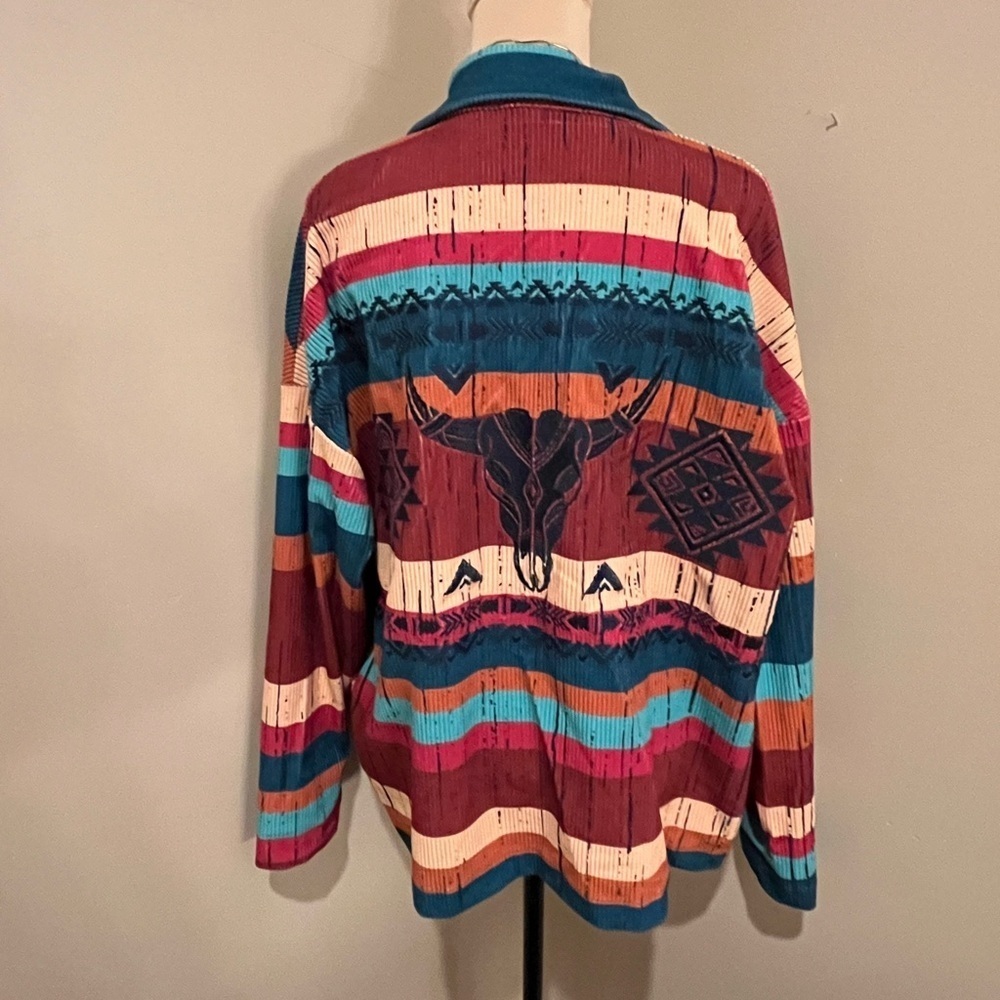 Savanna Jane Oversized Western Vibrant Colorful Knit Shacket, size Small